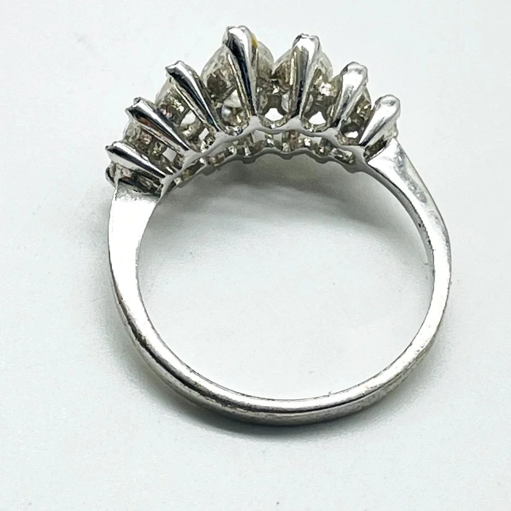 Clear Rhinestone Statement Ring Silver Tone Marquise Cut Cocktail Dinner Bridal